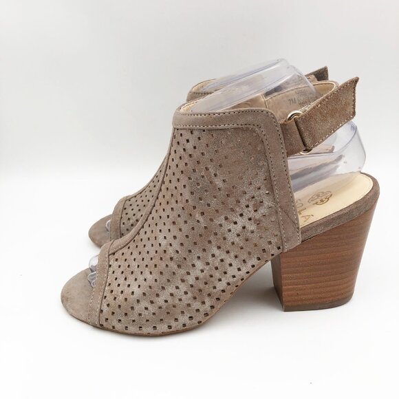 ISOLA Lora Shimmer Perforated Strap Peep Toe Sling Back Block Heels Womens 7 - Picture 4 of 10